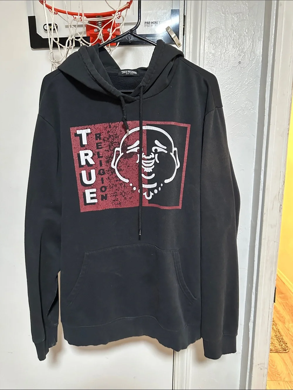 True Religion Black Hoodie with Red & White Graphic